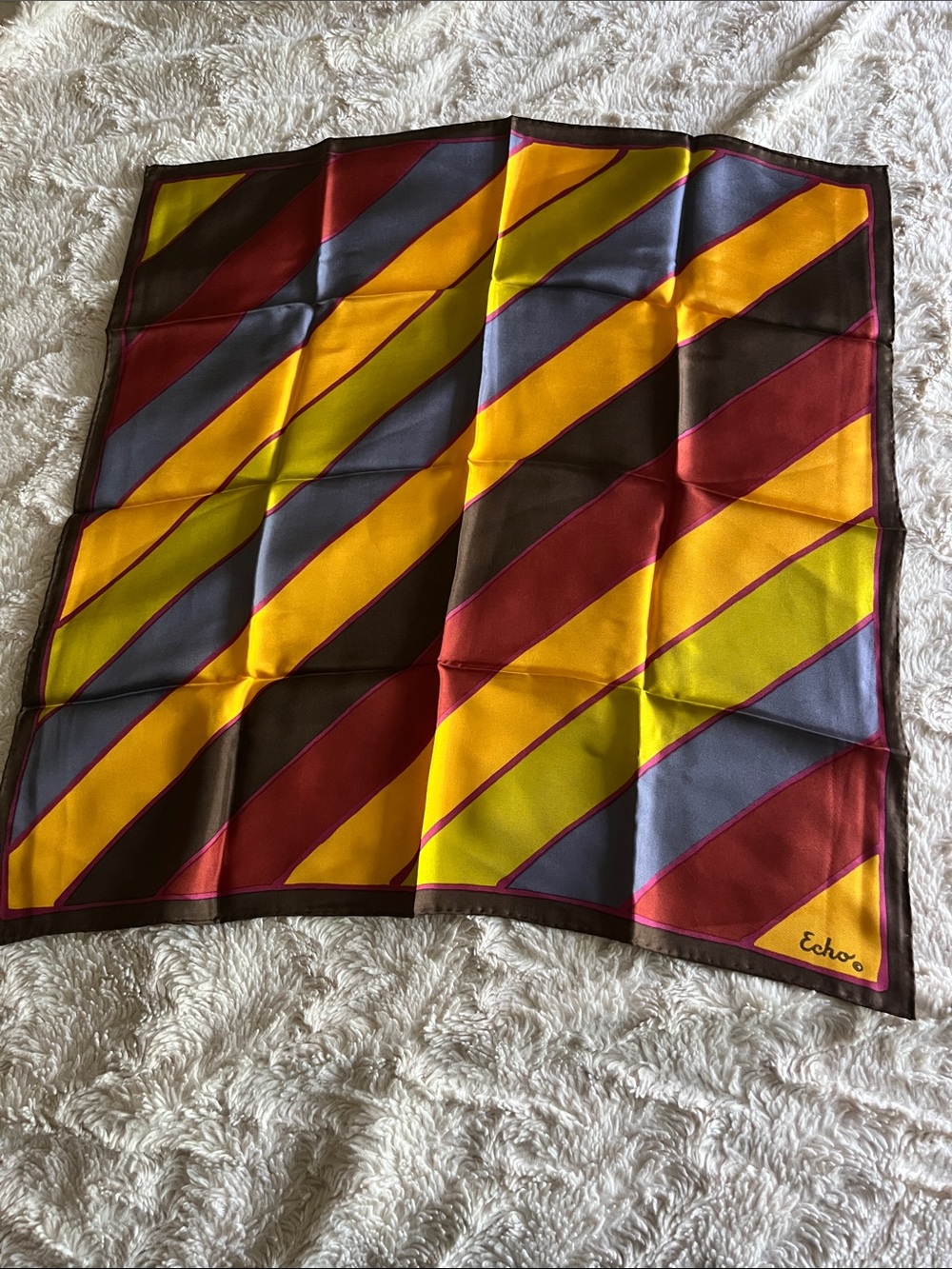 Echo Diagonal Stripe Pocket Square in Yellow, Burgundy & Gray